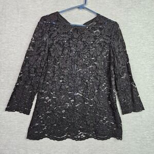 Boden Women's Black Lace Long Sleeve Blouse Keyhole Tie Back Size 10